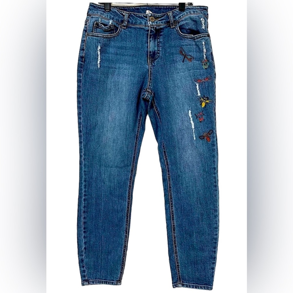 For the Republic denim jean Embroidered Dragonfly semi distressed pants SZ 8/28